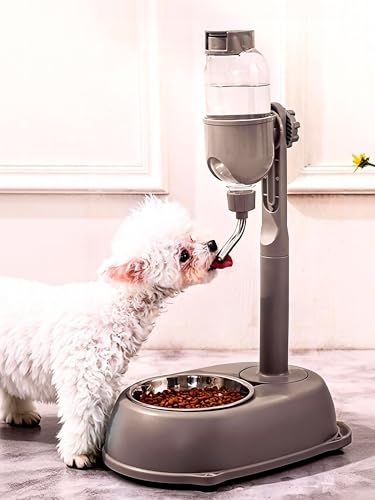 Pet Water Dispenser, 2 in 1 500ml Standing Water Dispenser | Dog Water Bottle Dispenser, Multifunctional Detachable Height with Stand for Dogs Cats