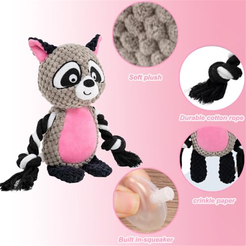 Plush Raccoon Squeaky Dog Toy,for Aggressive Chewers | Built-In Squeaker,Natural Cotton Rope Legs,Reinforced Texture For Medium Dogs,Small Breed Teething,Machine Washable - color: Raccoon