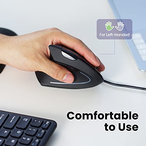 Perixx Perimice-513L Wired Vertical Ergonomic Mouse with 2 DPI, 6 Button Optical Ergo Mouse with 2 Level DPI Switch 1000 1600, Left Handed, Black - style: Wired