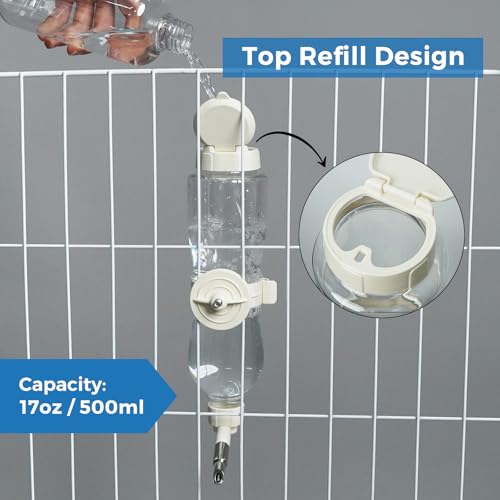 VANNON 17oz Small Animal Water Dispenser for Crate, Parrots Water Bottle for Cage, Chewproof Pet Water Bottle for Rabbits, Guinea Pigs, Ferrets, Chinchillas and Other Small Rodents, Top Fill, White - color: White