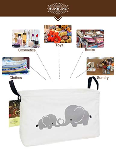 Rectangle Foldable Storage Basket Handles For Home, Love Elephant | Waterproof reinforced handles, perfect for shelf use, organizes clothes, daily items and pet supplies - color: Rec-Love-Elephant