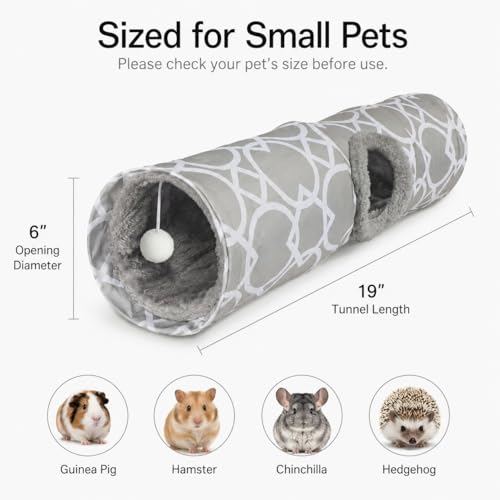Plush Inside Stright Shape Small Animals Tube Tunnel with Interactive Ball for Guinea Pig, Hamster, Chinchilla, Hedgehog Hiding and Resting, Geometric Grey - size: S