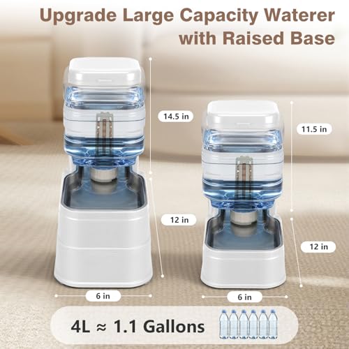 1.1 Gallon Pet Automatic Dog Water Dispenser Cat Gravity Waterer Feeder with Stainless Steel Bowl 8L Large Capacity Puppy Feeding Raised Bowls with Filter,Ice Pack (White, 4L(1.1 Gallon)) - color: White, size: 4L(1.1 Gallon)