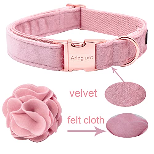ARING PET Velvet Dog Collars, Pink Soft Pet Collar with Detachable Felt Flower Metal Buckle for Puppy Small Medium Large Boy Girl Dogs-XS - color: F-Pink, size: X-Small (Pack of 1)