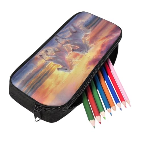 Sunset Horse Backpack for Girls 4th Grade Boys Bookbag with Lunch Box Dust Proof Water Bottle Holder and Pencil Case Customized 4 PCS Zipper Closure Secondary Big School Bag - color: Sunset Horse