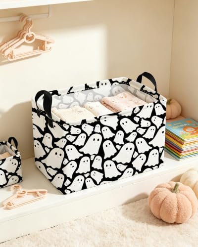 Essme Rectangular Halloween Basket,Ghost Storage Bins Organizer with Handles for Room Decor, Gift Basket.(Black Cute Ghost) - color: Heidikeaiyl