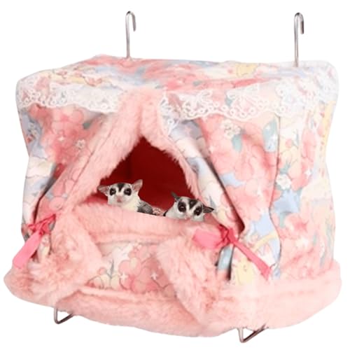 Rat Hammock for Cage Chew Proof Rat Toys Warm Bed, Small Animal Hanging Stainless Steel Basket Ferret Cage Accessories and Habitats Removable Nest Mat for Hamster, Sugar Glider, Hedgehog (Pink) - color: Pink