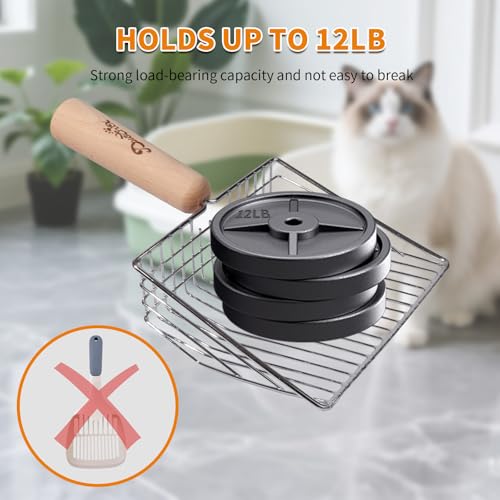 Cat Litter Scoop Metal Litter Scooper with Holder Cat Litter Scooper Kitty Litter Scoop Cat Poop Scooper Poop Scooper for Cat Litter Litter Box Scooper Metal