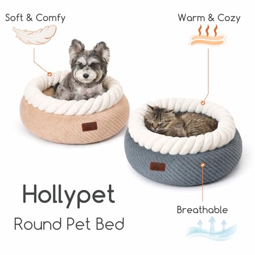 Hollypet Round Cat Bed Small Dog Beds with Detachable Cushion, Gray | Cat Bed for Indoor Cats Washable Fluffy Small Dog Bed Cozy Plush Pet Beds with Non-Slip Bottom for Pets up to 22 lbs - color: Gray and White