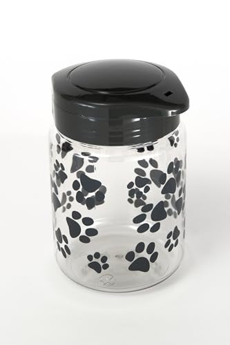 Lixit® Dog Treat Plastic Jar - Airtight Food and Treat Storage Jars for Dogs, Cats, Small Animals and Birds - Made in USA (Paw Prints - Gray, 64 Ounce) - size: 64 Ounce