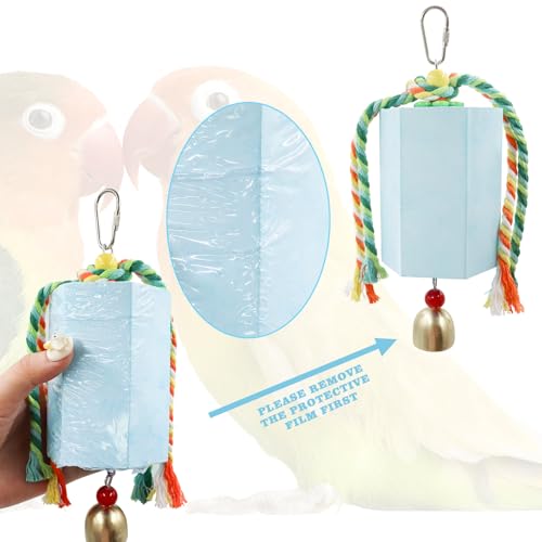 Bird Beak Grinding Stone, Parrot Chew Toys with Bells, Parakeet Toys, Cage Accessories for African Grey, Amazon Parrots, Budgies, Cockatiels, Lovebirds, Conures, Quakers, Small to Medium Birds - color: Blue