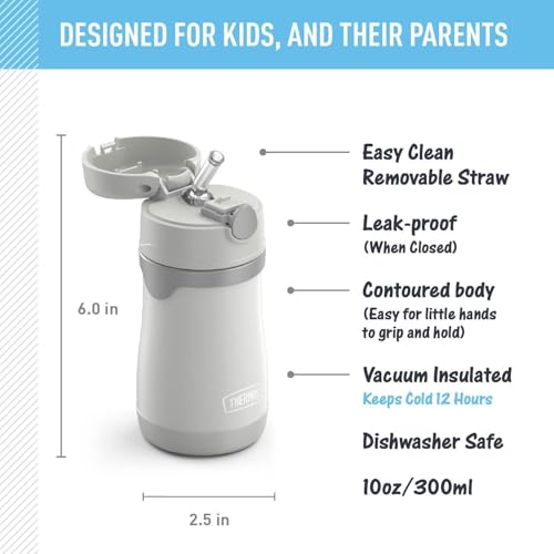 THERMOS BABY 10 ounce Stainless Steel Vacuum Insulated Straw Bottle, Gray - color: Gray, size: 10 Ounces