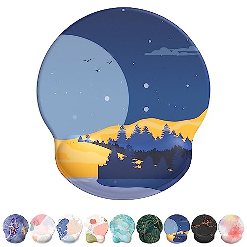 Mouse Pad with Wrist Rest, Comfortable Computer Mousepad with Gel Wrist Support Smooth Surface and Non-Slip PU Base for Pain Relief, Laptop, Office & Home (Moon Night) - color: Moon Night