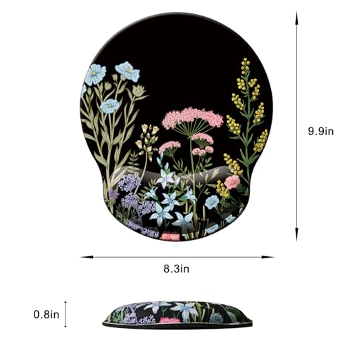 Mouse Pad with Wrist Support, Ergonomic Mouse Pad with Memory Foam Wrist Rest Cushion, Non-Slip Rubber Base Gaming Mice Pad for Home Office Computer Laptop, Flowers Black - color: M27-Flowers