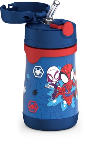 THERMOS Vacuum Insulated Stainless Steel 10oz Straw Bottle, Spidey and His Amazing - color: Spidey and His Amazing, size: 10 Ounces