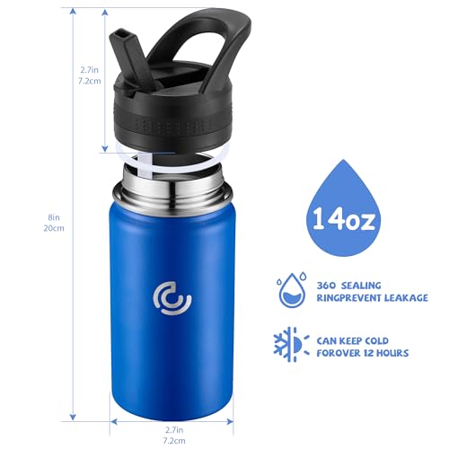 14 Oz Kids Water Bottle, Stainless Steel Water Bottle with Straws, Leak-Proof, BPA-Free, Insulated Water Bottles for School Boys & Girls|Blue - color: Blue