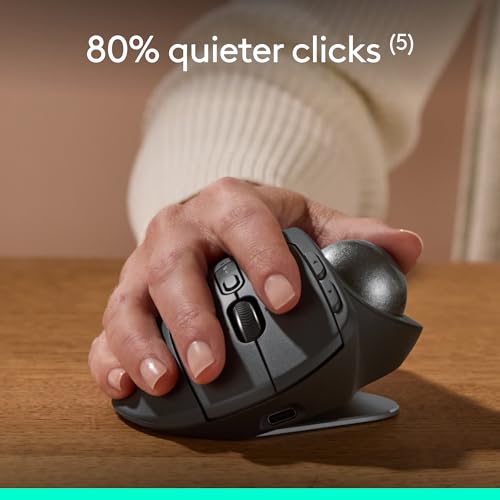 Logitech MX Ergo S Advanced Wireless Trackball Mouse USB C - Graphite | Advanced ergonomic design, rechargeable battery, Bluetooth and encrypted dongle, 6 programmable buttons, PC/Mac compatible - color: Graphite