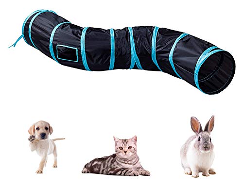 iCAGY Cat Tunnel Toys for Indoor Cats Kittens Rabbits, Pet Toy Play Tunnels | Interactive Crinkle Pop Up Tunnel Toys, Relieve Cat Boredom, Black 47" Shape S - color: Black