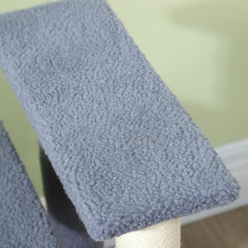 PawHut 4 Levels Cat Steps Pet Stairs Carpeted Ladder for High Bed Gray | Kitten Tree Climber, Scratching Posts, Hanging Play Ball, Side Step, for Sofa - color: Gray