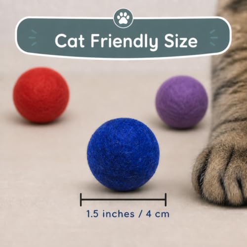 Felt Wool Ball and Mouse Toys for Cats and Kittens, Adorable Colorful Soft Quiet Fabric Balls, Without Catnip, Handmade - for Cat Lovers, 2 Mice 3 Balls
