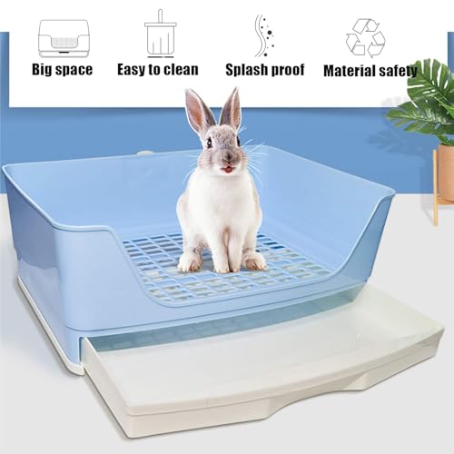 kathson Bunny Litter Box,Large Rabbit Litter Box with Drawer Grate, Pet Toilet Potty Trainer Corner Toilet Hedgehog Litter Pan Box for Guinea Pig Chinchilla Hamster Ferret - color: Blue