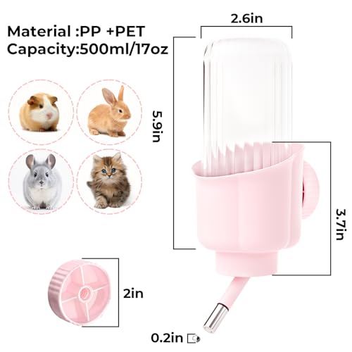 mini&moe Guinea Pig Water Bottle No Drip - 17oz Rabbit Water Dispenser for Cage Crate BPA Free for Syrian Dwarf Hamster Bunny Gerbils Chinchilla Ferret Squirrel Small Animal