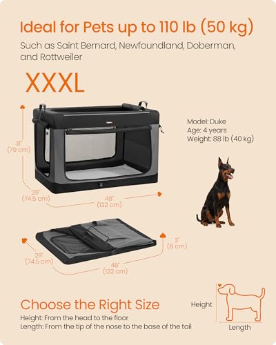 Feandrea Collapsible Dog Crate, Portable Travel Crate, 48-Inch | Oxford Fabric Pet Carrier with 4 Mesh Doors, Handles, Storage Pocket, Water Bottle Holder, UPDC022BH01 - size: XXXL (48"L x 29"W x 31"H)
