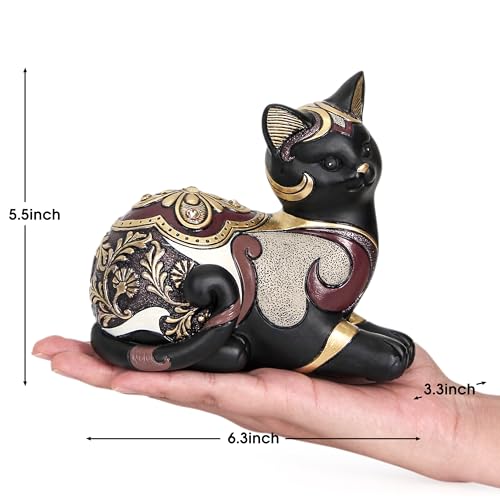 Smadeer Black Cat Statue for Home Decor, Cat Figurines Room Decoration for Bookshelf Office Table, Vintage Matt Small Cat Sculpture Gift for Cat Lovers, Woman Mom Retro Cats Animal