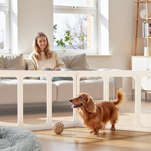 Clear Acrylic Dog Playpen - 33.4 x 33.4 Inch, 24" H 8 Planes Transparent Dog Fence Indoor, Sturdy Pet Pen for Puppy/Small Dog/Rabbit/Pig, Easy Assemble & Cleaning Plastic Whelping Box Enclosure, White - color: White