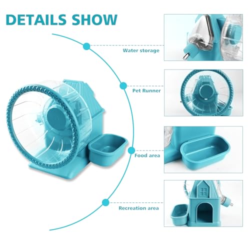 4 in 1 Silent Large Hamster Wheel Multifunctional Hamster Running Wheel Quite Running Spinner Wheel Accessories with Food Bowl Water Bottle for Hamsters Dwarf Gerbil (Blue) - color: Blue