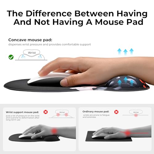 EooCoo Mouse Pad with Gel Wrist Rest, Ergonomic Mousepad Wrist Alignment | Middle Concave Design for Natural Wrist Alignment, Non-Slip Base Mousepad, Carpal Tunnel Relief, Office Desk Accessories - color: Black Floral