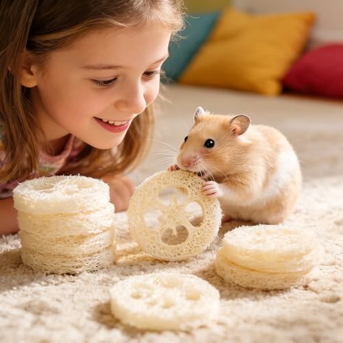 Veemoon 20pcs Hamster Bunny Pet Chewing Toy, Natural Loofah Small Animal Chew Tool Pet Molar Toy for Guinea Pig Chinchilla Hamster Rat Tooth Cleaning and Oral Care Stress Relief Entertainment