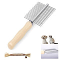 Double Row Undercoat Rake for Dogs & Cats - Wooden Handle Metal Dog Comb, Pet Grooming Dog Rake for Deshedding & Detangling - size: Grooming Comb