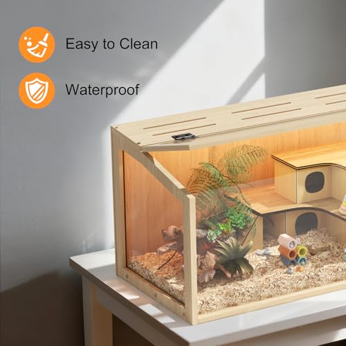 Hamster Cage: 32Inch Wooden Small Animal Cage with Warm Light | Large Clear Hamster House Chewy Proof with Openable Breathable Top - size: 31.5"L x 15.8"W x 15.8"H