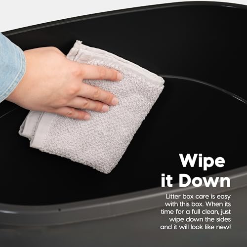 IRIS USA Large Top Entry Cat Litter Box, Hooded Privacy, Black/Gray | Multi-Cat Households, Protected Interior, Enclosed Top Access, Dog Proof Pan, Reduced Tracking, Odor Trapping - color: Black w/ Scoop