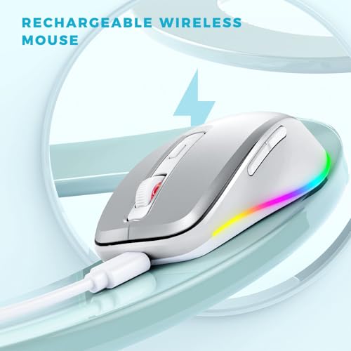 PEIOUS Wireless Mouse Jiggler, LED Mouse with Built-in Mouse Mover, Silver | Rechargeable LED Mouse, Silent Clicks, Adjustable DPI and Random Movement Keep Computers Awake for Laptop/PC/Mac - color: Silver