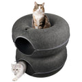 2-Level Detachable Large Cat Tunnel Bed for Indoor Cats, Scratch-Resistant Felt Donut Cat Cave, Supports Up to 30 lbs, Peekaboo Cat Tube (Dark Grey, L 24 x 24 x 22 in)