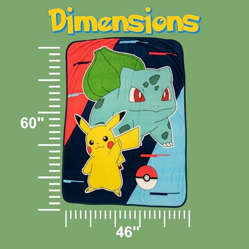 Pokemon Anime Pikachu and Bulbasaur Kids Bedding Super Soft Micro Raschel Throw, 46 in x 60 in, (Official Licensed Product) By Franco - color: Pokemon, size: 46 in x 60 in
