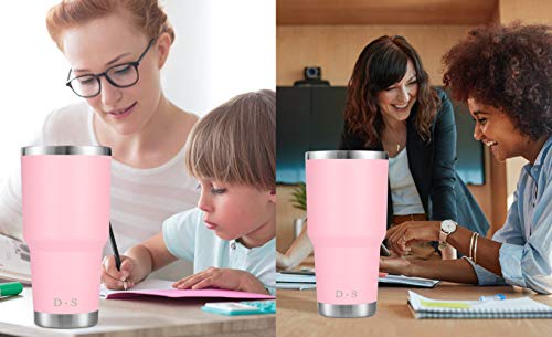 D·S 30 oz Pink Tumbler Double Wall Vacuum Insulated Travel Coffee Mug | Double Wall Vacuum Suit Cold and Hot Drink Fits in standard car cup holders With Splash-Proof Lid - color: Pink
