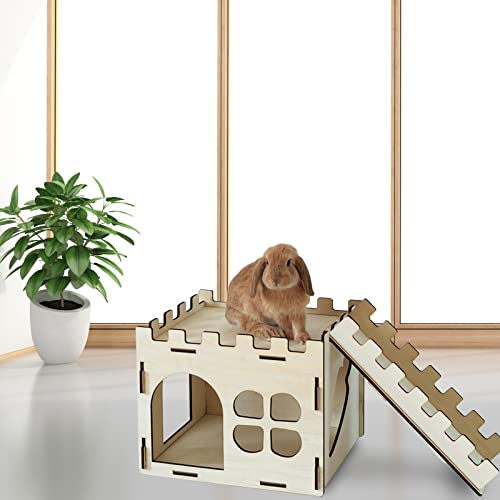 HIIMALEX Extra Large Sturdy Bunny Castle Hideout for Indoor Rabbits Play House with Stairs Round Edges Detachable Habitats for Rabbit Guinea Pig Chinchilla Hedgehog