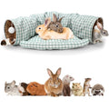 BWOGUE Bunny Tunnel Bed, 2-in-1Collapsible Rabbit Tunnel Hideout with Mat | Removable Mat for Washing, Ball Toy for Play, Tunnel Tubes for Hiding, GreenPlaid Soft Suede Fabric, Cats Rabbits Guinea Pigs - color: GreenPlaid
