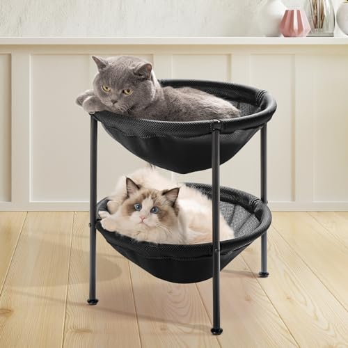 Double Cat Bed Black, Breathable for 2 Cats 22.8in x18.7in x 18.7in | Cat Supplies Pet Supplies Whole Wash Stable & Breathable Easy Assembly Indoors Outdoors, 16.9 in x 16.9 in x 9.5 in - color: Black, size: 18.7"L x 18.7"W x 22.8"Th (Mesh)