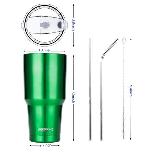 D·S 30oz Green Tumbler Stainless Steel Insulated Travel Mug with Straw Lid Cleaning Brush (30oz Christmas Green) - color: Christmas Green