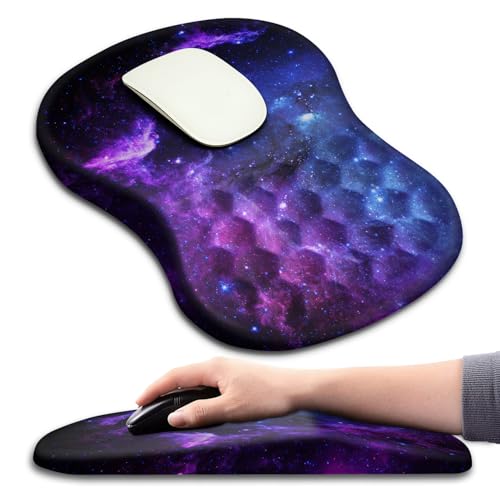 Hokafenle Ergonomic Mouse Pad Wrist Support with Massage Design, Wrist Rest Pain Relief Mousepad with Memory Foam&Non-Slip PU Base, Mouse Pads for Wireless Mouse & Desk (12x8 inch,Galaxy) - color: HK018-Galaxy