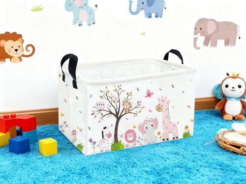 Essme Rectangular Animal Baskets,Pink Storage Basket with Handles for Room Decor,Cute Storage Bin（Pink animal） - color: Pink animal