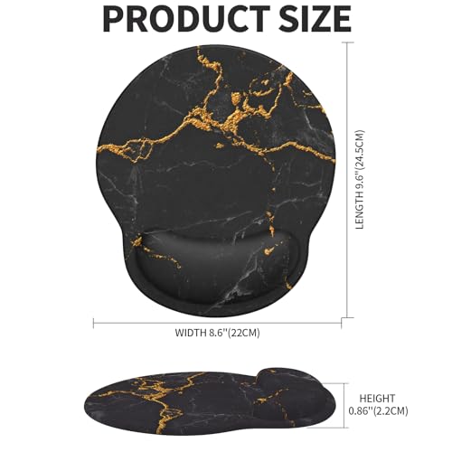 Mouse Pad with Wrist Rest, Comfortable Computer Mousepad with Gel Wrist Support Smooth Surface and Non-Slip PU Base for Pain Relief, Laptop, Office & Home (Black Marble) - color: Black Marble