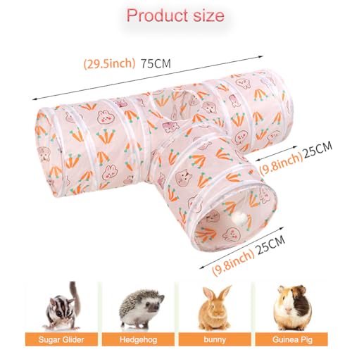 3 Way Washable Rabbit Hideout Toys, Guinea Pig Tunnels & Tubes | Foldable Small Pet Tunnels and Tubes for Ferret Hamster Chinchilla Hedgehog Hiding & Resting, Playing & Exploring, White - color: White