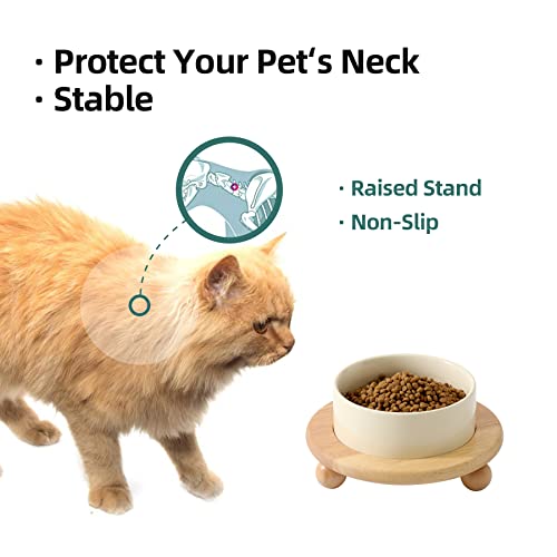 Havniva Raised Cat Bowl 5.1” Elevated Ceramic Cat Food and Water Bowl | Cat Bowls Elevated, Whisker Friendly Cat Bowl, Non-Slip Wood Stand, Food-Grade Ceramic, Wide Opening, Dishwasher Safe - color: 1 x Bowl + Stand - Light Yellow, size: 5.1inch