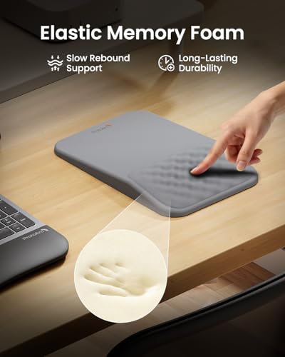 ProtoArc MP50 Ergonomic Mouse Pad with Wrist Support, Lycra Surface, Gray | 8° slope & massage points, soft memory foam, Large 12x8 Inches, Non-slip base. Relieves wrist strain for office & home - color: Gray Lycra