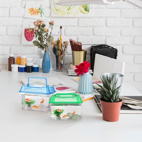 VANZACK 4 Pack Small Plastic Fish Tanks, Portable Terrariums with Lids | Clear Plastic Terrariums with Vented Lids and Handles, Critter Carrier for Small Fish, Turtles, Hamster, Snakes Aquarium